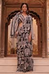 Buy_saangi by shubhangi_Black Georgette Printed Zebra Blouse V Neck Pre-draped Saree Set With Blazer _at_Aza_Fashions