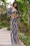 Buy_saangi by shubhangi_Black Texture Crape Striped Plunged V Pattern Skirt Set _at_Aza_Fashions