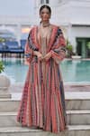 Buy_saangi by shubhangi_Multi Color Georgette Printed Geometric V-neck Kaftan Palazzo Set _at_Aza_Fashions