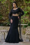 Buy_saangi by shubhangi_Black Crepe Embroidery Cutdana Notched Blouse And Fish Cut Lehenga Set _at_Aza_Fashions