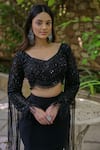 Buy_saangi by shubhangi_Black Crepe Embroidery Cutdana Notched Blouse And Fish Cut Lehenga Set 