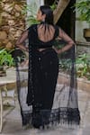 Shop_Saangi_Black Net, Georgette Feathers, Sequins, Beads Embroidered Pre-draped Saree Set _at_Aza_Fashions