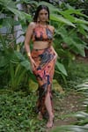 Buy_saangi by shubhangi_Multi Color Printed Tiger Halter Neck Crop Top And Draped Skirt Set _at_Aza_Fashions