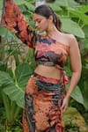 Shop_saangi by shubhangi_Multi Color Printed Tiger Asymmetric One Shoulder Crop Top And Skirt Set _Online_at_Aza_Fashions