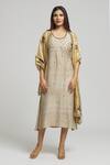 Bhusattva_Beige Organic Silk Embroidered Cutdana Round Sequin Kurta With Stole  _at_Aza_Fashions
