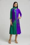 Bhusattva_Blue Organic Silk Embroidered Sequin Colour Block Kurta With Stole  _at_Aza_Fashions