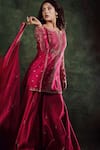 Shop_Jigar Mali_Pink Raw Silk Embroidery Aari Keyhole Kurta Sharara Set 