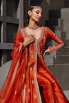 Buy_Jigar Mali_Orange Chanderi Embroidery Aari V Neck Anarkali Set _Online_at_Aza_Fashions