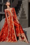 Shop_Jigar Mali_Orange Chanderi Embroidery Aari V Neck Anarkali Set _Online_at_Aza_Fashions