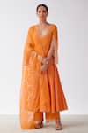 Buy_Devnaagri_Orange Cotton Silk Blend Embroidered Dori Scoop Neck Sleeve Anarkali Set _at_Aza_Fashions