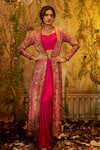 Buy_Aayushi Maniar_Pink Skirt Crepe Silk Hand Embroidery Floral Blouse Kaamini Jacket Set _at_Aza_Fashions