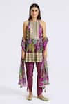 Buy_Basanti - Kapde Aur Koffee_Purple Georgette Printed Floral Round Halter Neck Peplum Kurta Dhoti Pant Set _at_Aza_Fashions