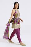 Basanti - Kapde Aur Koffee_Purple Georgette Printed Floral Round Halter Neck Peplum Kurta Dhoti Pant Set _Online_at_Aza_Fashions