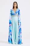 Buy_Basanti - Kapde Aur Koffee_Blue Chinon Printed Abstract V Neck Cascading Draped Sleeve Jumpsuit _at_Aza_Fashions