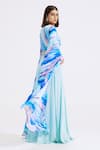 Buy_Basanti - Kapde Aur Koffee_Blue Chinon Printed Abstract V Neck Cascading Draped Sleeve Jumpsuit _Online_at_Aza_Fashions