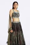 Basanti - Kapde Aur Koffee_Green Georgette Embroidered Leaf Sweetheart Pattern Lehenga And Draped Blouse Set_Online_at_Aza_Fashions