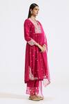 Shop_Basanti Kapde aur Koffee_Pink Chanderi Embroidery Thread V Neck Work Kurta Pant Set _Online_at_Aza_Fashions
