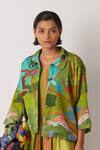 Buy_Yavi_Green Silk Embroidery Collared Barten One Thread Jacket _at_Aza_Fashions