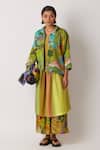 Yavi_Green Silk Embroidery Collared Barten One Thread Jacket _Online_at_Aza_Fashions