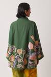 Shop_Yavi_Green Canvas Embroidery, Beads Collared Cyoti Botanical Patchwork Jacket _at_Aza_Fashions