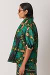 Shop_Yavi_Green Silk Open Neck Kotty Hand Quilted Jacket _Online_at_Aza_Fashions