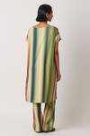 Shop_Yavi_Green Cotton Aura Stripe Pattern Pant _at_Aza_Fashions