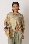 Buy_Yavi_Beige Chanderi Printed Collared Ceclia Shirt  _at_Aza_Fashions