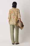 Shop_Yavi_Beige Chanderi Printed Collared Ceclia Shirt  _at_Aza_Fashions