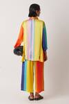 Shop_Yavi_Orange Modal Satin Printed Hazy Stripes Culotte Pant  _at_Aza_Fashions
