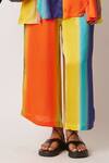 Yavi_Orange Modal Satin Printed Hazy Stripes Culotte Pant  _Online_at_Aza_Fashions