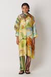 Buy_Yavi_Beige Silk Collared Labile Life Circle Print Midi Dress _at_Aza_Fashions