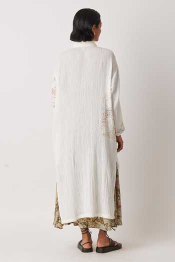 Shop_Yavi_White Cotton Collared Calla Crinkled Shirt Dress _at_Aza_Fashions