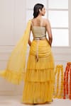 Shop_Geroo Jaipur_Yellow Chiffon Embroidered Thread Ruffle Pre-draped Solid Saree With Blouse_at_Aza_Fashions