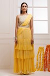 Geroo Jaipur_Yellow Chiffon Embroidered Thread Ruffle Pre-draped Solid Saree With Blouse_Online_at_Aza_Fashions