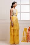Buy_Geroo Jaipur_Yellow Chiffon Embroidered Thread Ruffle Pre-draped Solid Saree With Blouse_Online_at_Aza_Fashions