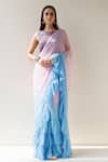 Geroo Jaipur_Pink Chiffon Ombre Ruffle Pre-draped Saree With Unstitched Blouse Fabric_Online_at_Aza_Fashions