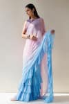 Buy_Geroo Jaipur_Pink Chiffon Ombre Ruffle Pre-draped Saree With Unstitched Blouse Fabric_Online_at_Aza_Fashions