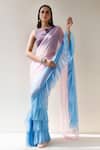 Shop_Geroo Jaipur_Pink Chiffon Ombre Ruffle Pre-draped Saree With Unstitched Blouse Fabric_Online_at_Aza_Fashions