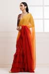 Geroo Jaipur_Red Chiffon Ombre Ruffle Pre-draped Saree With Unstitched Blouse Fabric_Online_at_Aza_Fashions