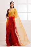 Buy_Geroo Jaipur_Red Chiffon Ombre Ruffle Pre-draped Saree With Unstitched Blouse Fabric_Online_at_Aza_Fashions