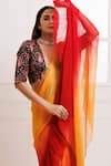 Shop_Geroo Jaipur_Red Chiffon Ombre Ruffle Pre-draped Saree With Unstitched Blouse Fabric_Online_at_Aza_Fashions