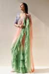 Buy_Geroo Jaipur_Green Chiffon Ruffles Shaded Pre-draped Saree With Unstitched Blouse Fabric_Online_at_Aza_Fashions