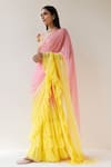 Geroo Jaipur_Yellow Chiffon Ruffle Pre-draped Shaded Saree With Unstitched Blouse Fabric _Online_at_Aza_Fashions