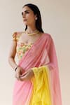 Geroo Jaipur_Yellow Chiffon Ruffle Pre-draped Shaded Saree With Unstitched Blouse Fabric _at_Aza_Fashions