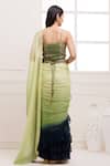 Shop_Geroo Jaipur_Green Chiffon Ombre Thread Pre-draped Ruffle Saree With Embroidered Blouse_at_Aza_Fashions
