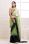 Buy_Geroo Jaipur_Green Chiffon Ombre Thread Pre-draped Ruffle Saree With Embroidered Blouse_Online_at_Aza_Fashions