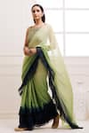 Geroo Jaipur_Green Chiffon Ombre Thread Pre-draped Ruffle Saree With Embroidered Blouse_at_Aza_Fashions