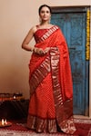 Buy_Geroo Jaipur_Orange Bandhani Zari Silk Pattern Saree With Unstitched Blouse Piece_at_Aza_Fashions