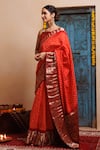 Geroo Jaipur_Orange Bandhani Zari Silk Pattern Saree With Unstitched Blouse Piece_Online_at_Aza_Fashions