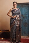 Buy_Geroo Jaipur_Grey Zari Silk Saree With Unstitched Blouse Piece_at_Aza_Fashions